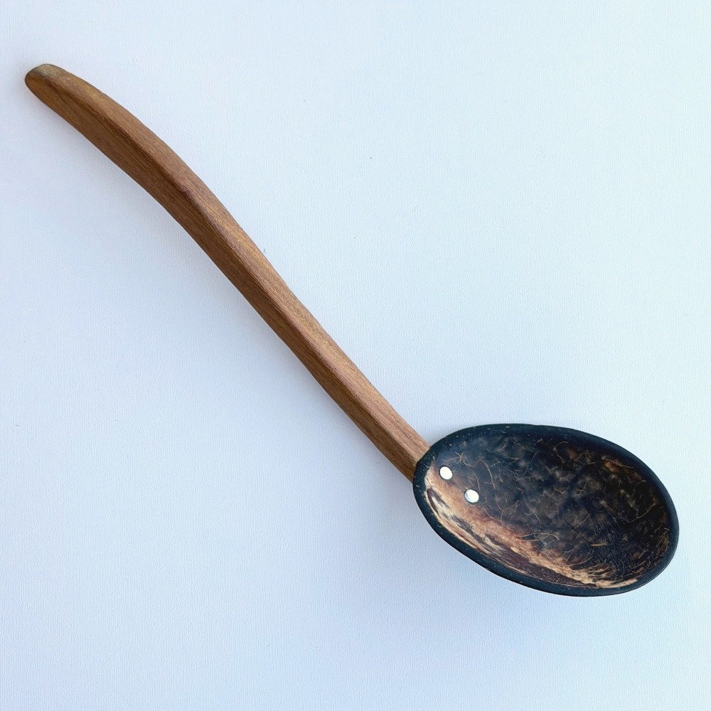 Vintage Handmade Serving Spoon Wooden Shell Primitive Tribal‎